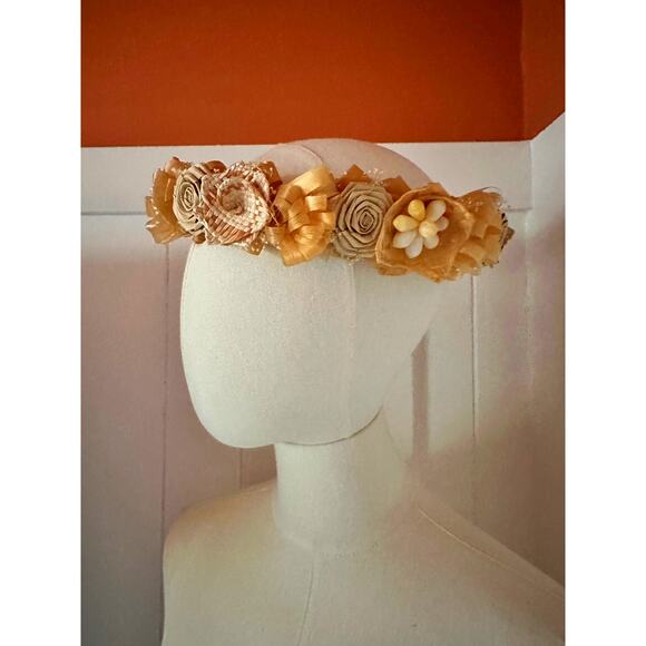 Vintage Floral Crown Bohemian Hippie wedding Wicker Neutral Natural Earthy Beach - Picture 3 of 8